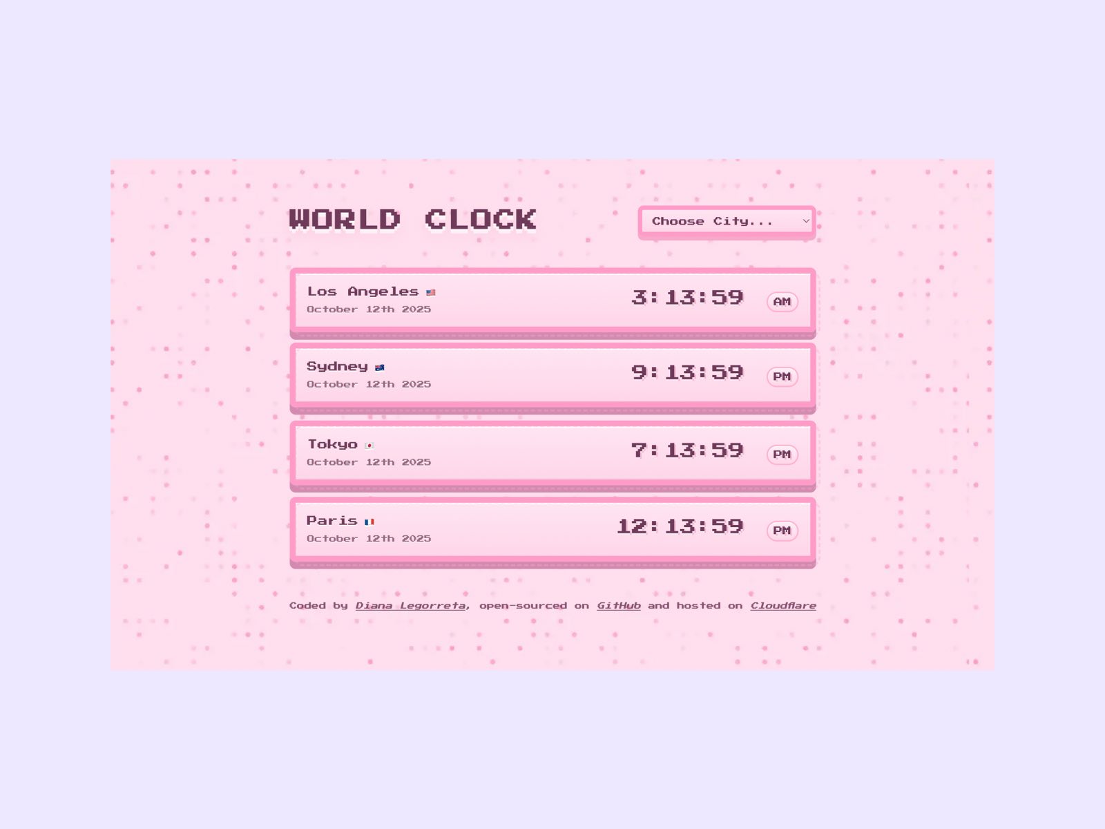 Screenshot of World Clock App Page