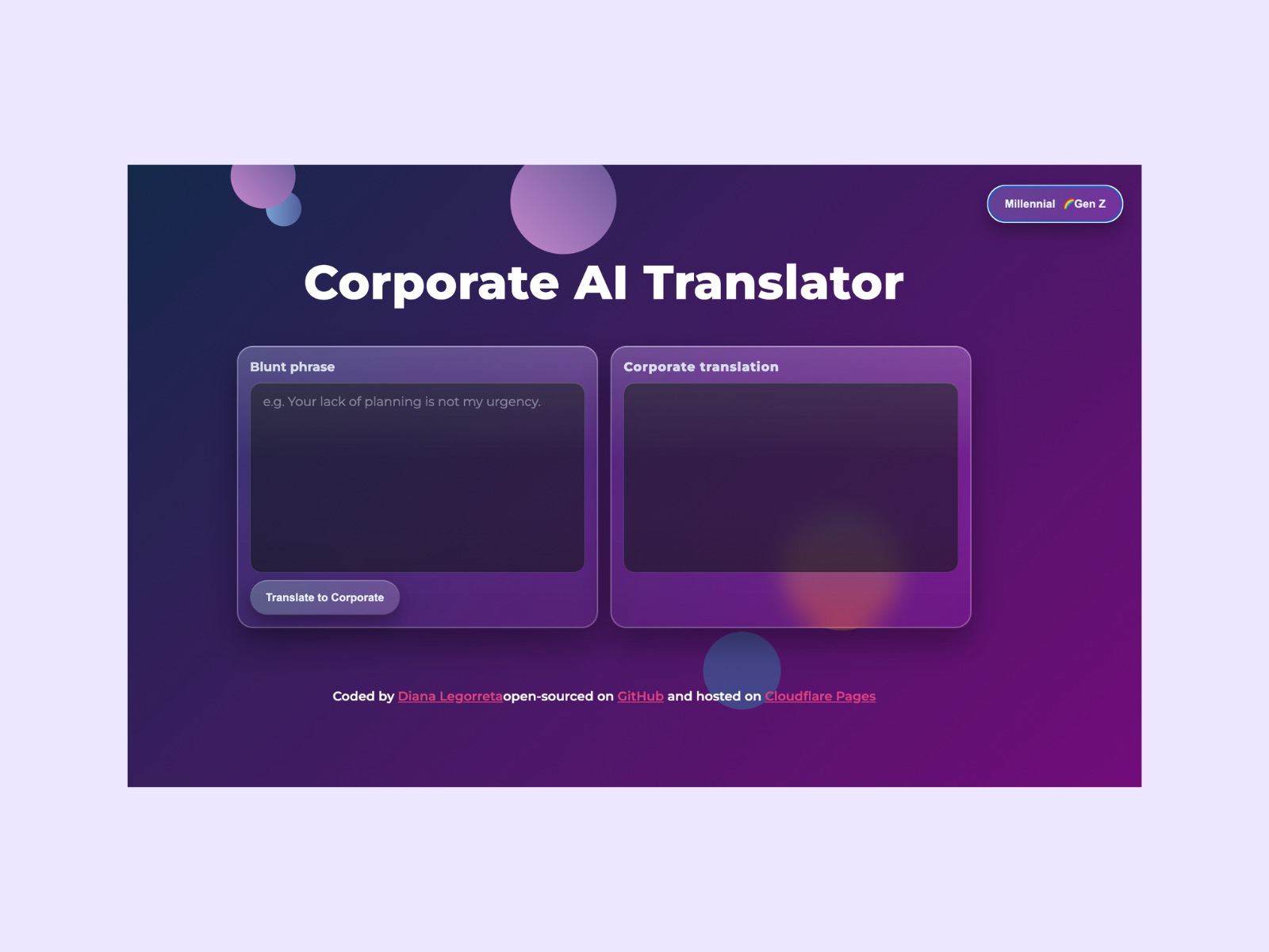Screenshot of Translator App Page
