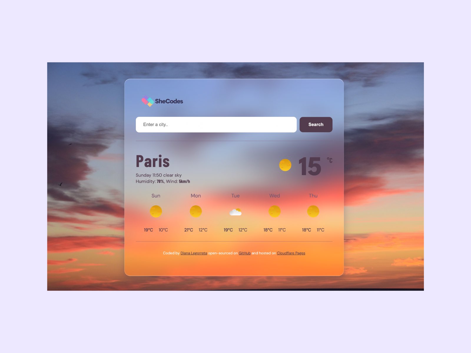 Screenshot of Weather App Page